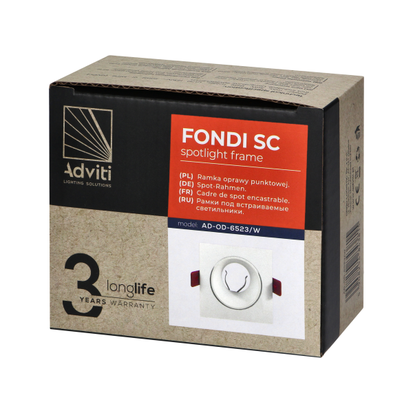 FONDI SC decorative frame for spotlight, MR16/GU10 max. 50W, square, fixed, aluminium, white